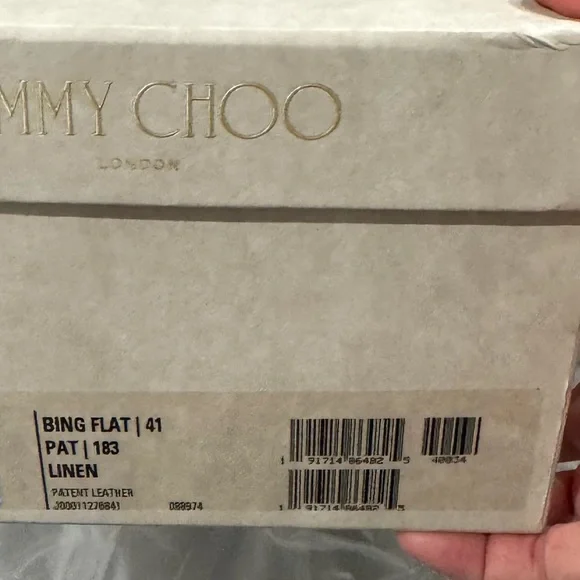 Jimmy Choo Bing Crystal Strap Patent Leather in Linen Mule Flats - Picture 16 of 16